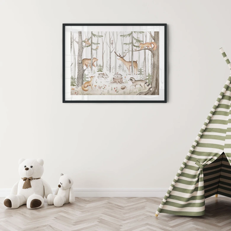 Poster med djur för barn - Äventyr med skogens djur - Kvilis 