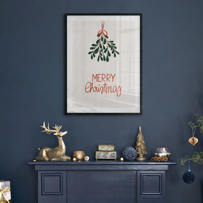 Poster de Noël Merry Christmas avec du gui - Menina Lisboa 