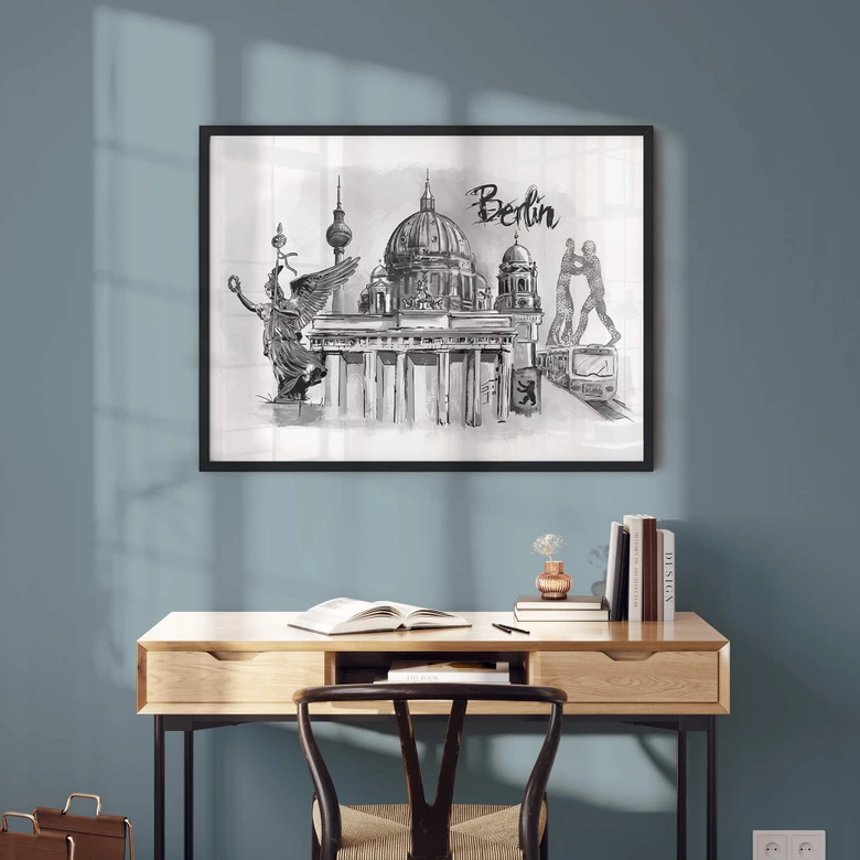 Poster Love your City - Berlijn zwart wit 