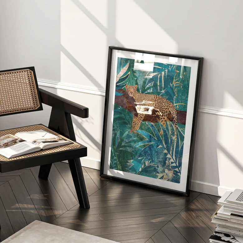 Poster Leopard im smaragdgrünen Dschungel - Manovski 