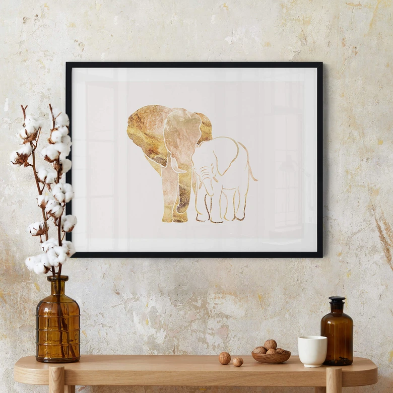 Poster Manovski - Linjekonst - Gyllene elefanter 