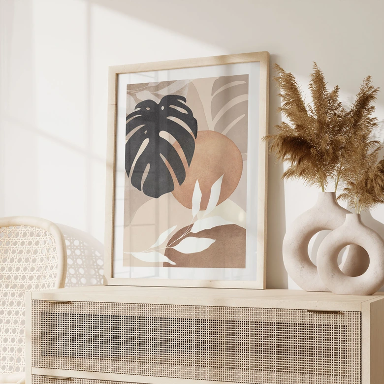 Poster botanique plante monster boho dans les tons naturels - Melloi Art Prints 