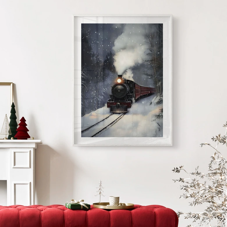 Poster Winter - Dampflok im verschneiten Wald - Melloi Art Prints 