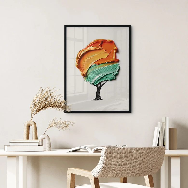 Poster Baum mit oranger und grüner 3D-Krone - Mielu 