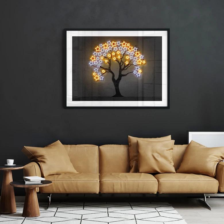 Poster Baum mit Sternen | Neon Street Art - Mielu 