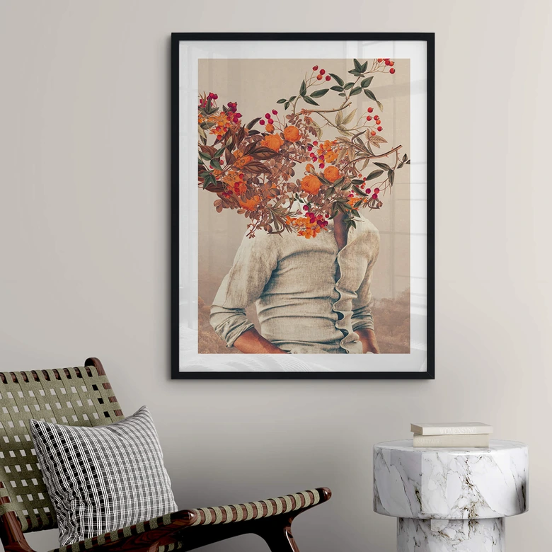 Poster Moth - Mann mit Blumen - Surreale Kunst 