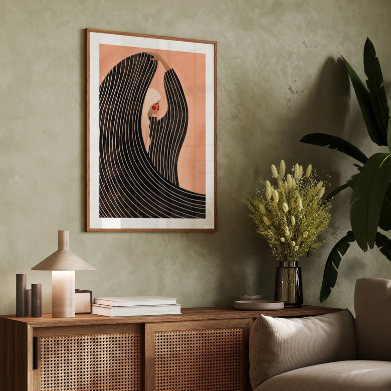 Poster kvinna med svart randig klänning - Müller 