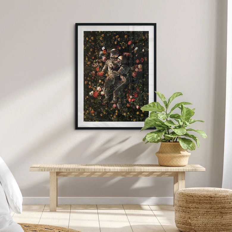 Poster Astronauten auf einer Blumenwiese - Nicebleed 
