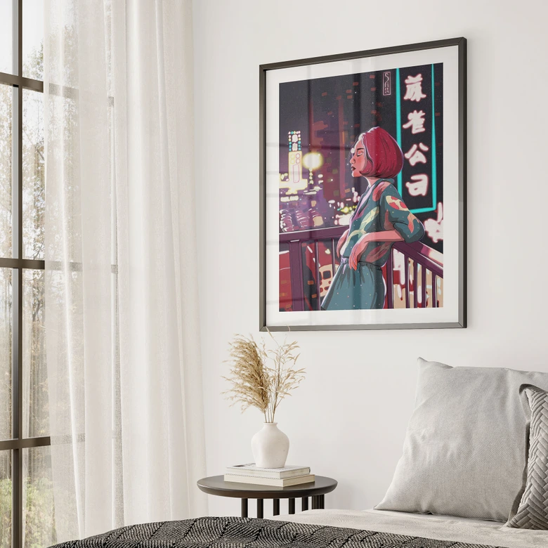 Plakat-pige på en balkon i Japan - Oliveira 