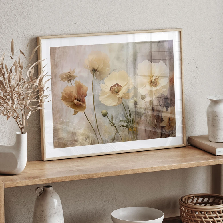 Poster Blumenpracht in warmen Pastelltönen | Blumenposter - Paksoylu 