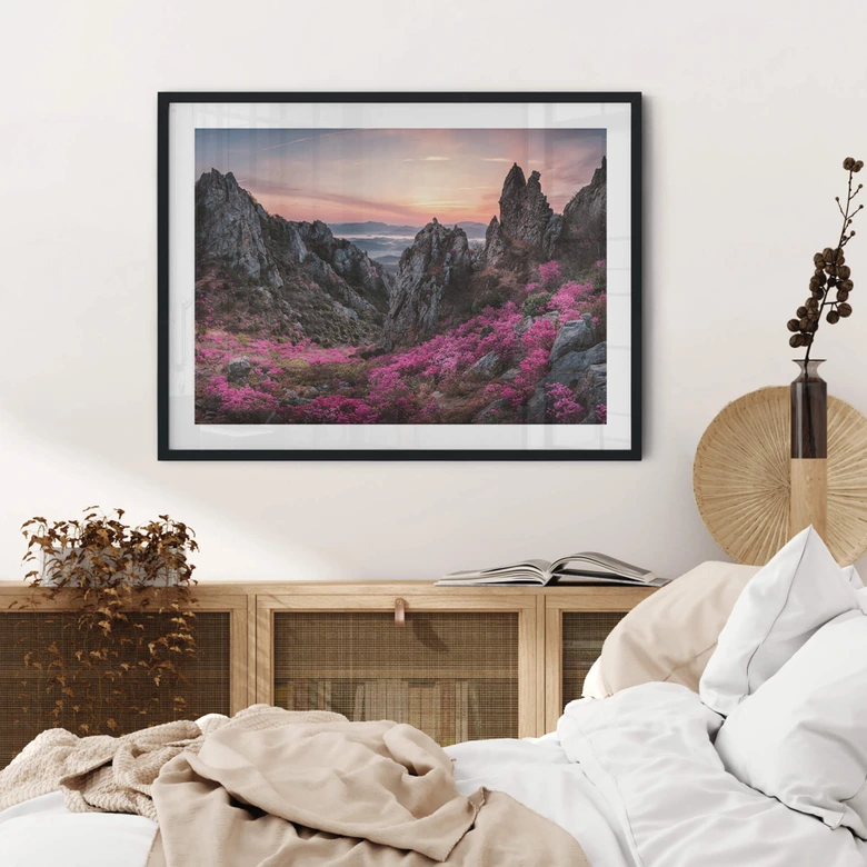 Poster Seo - Felsige Landschaft im Sonnenuntergang 