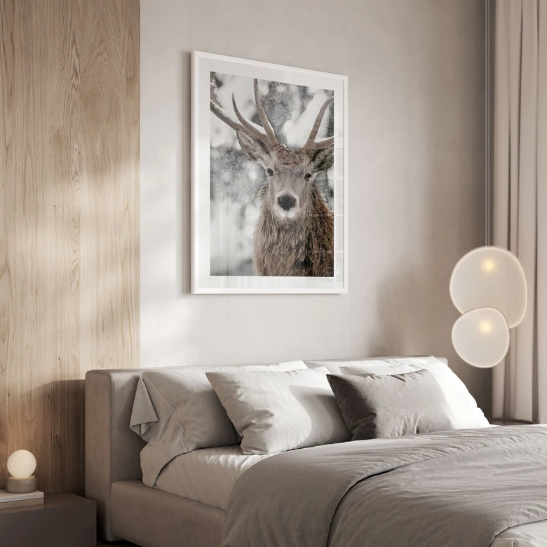 Poster Winter - Hirsch im Schneegestöber - Strigel 