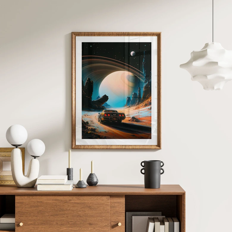 Poster Space - Retro racerbil i rymden - Taudalpoi 