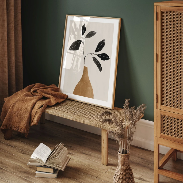 Poster Stilleben fürs Wohnzimmer - Zweig in goldener Vase - ThingDesign 