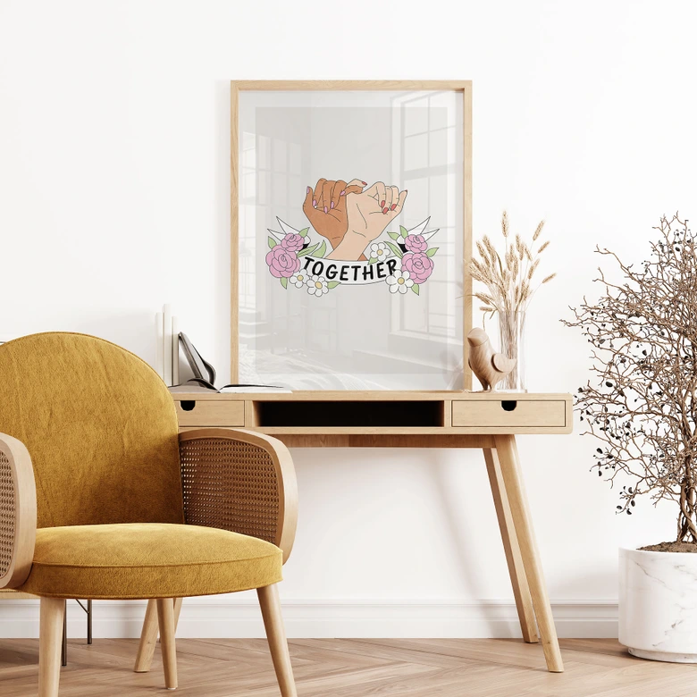 Poster Together Sisterhood Floral Hände 