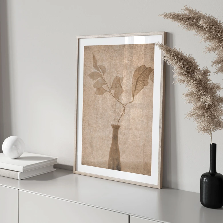 Poster Stillleben mit herbstlichen Blättern in Beige | Minimalistische Kunst - Tokarev 
