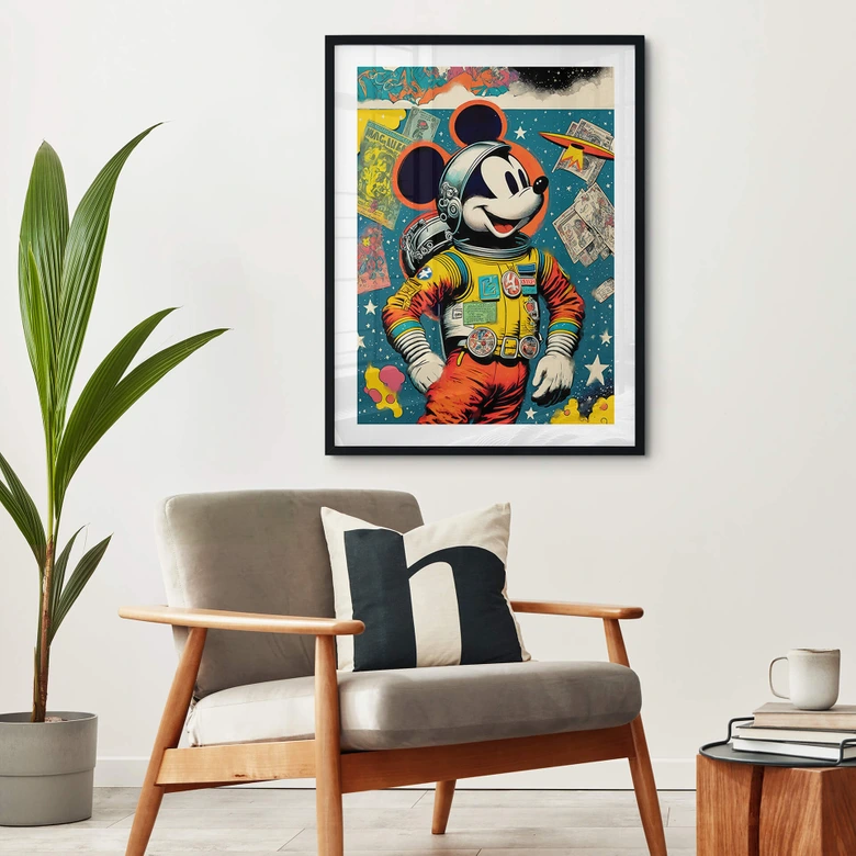 Poster Treechild - Mickey als Astronaut im Retro Stil 