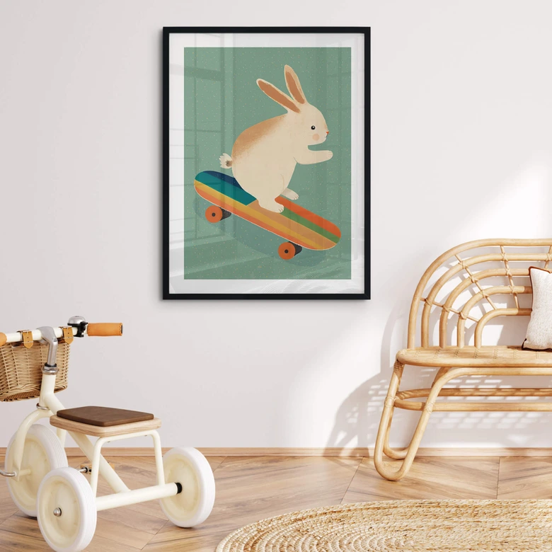 Poster Treechild - Niedlicher Hase auf einem Skateboard 