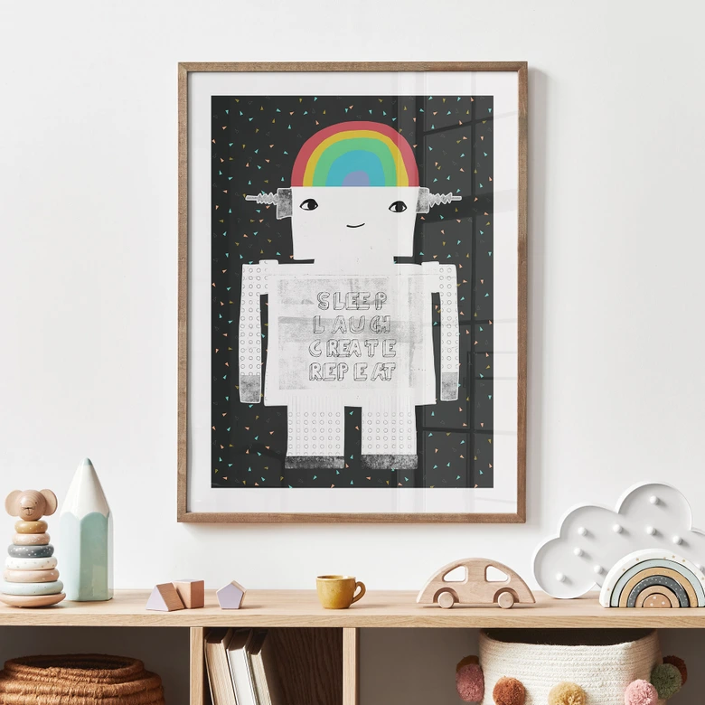 Poster für Kinder - Regenbogen-Roboter Sleep Laugh Create - Treechild 