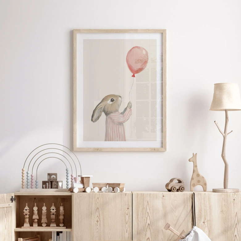 Poster Un lapin mignon avec un ballon - Treechild 