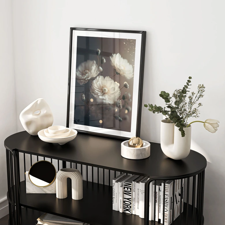 Blumen-Poster Weiße Blumen mit Goldstaub - Treechild 