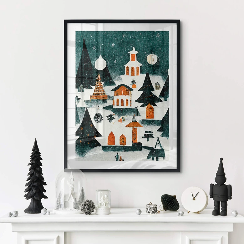 Poster Weihnachten - Winterlandschaft bei Nacht - Treechild 