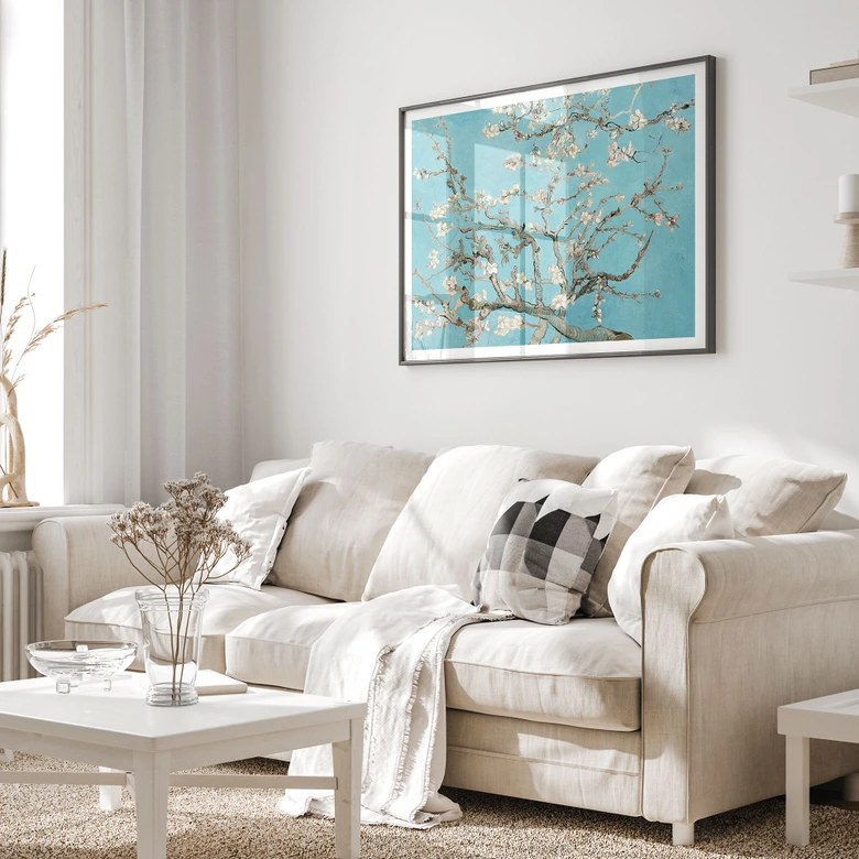 Poster van Gogh - Amandelbloesem zwart-wit 