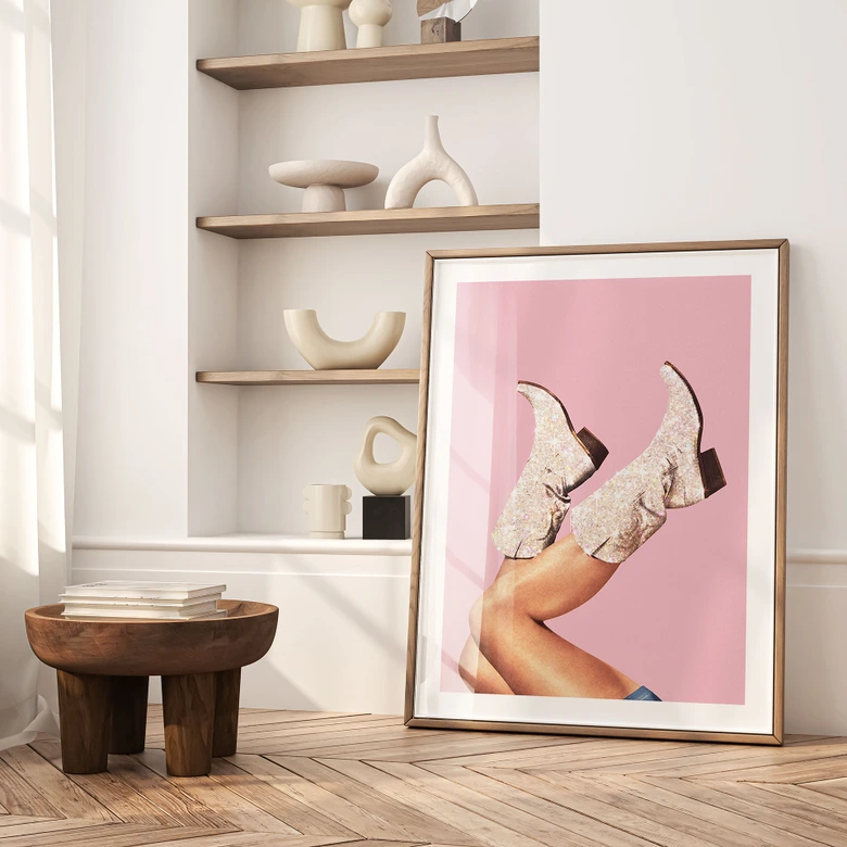 Poster Cowgirl with glitter boots in pink - Vertigo Artography 