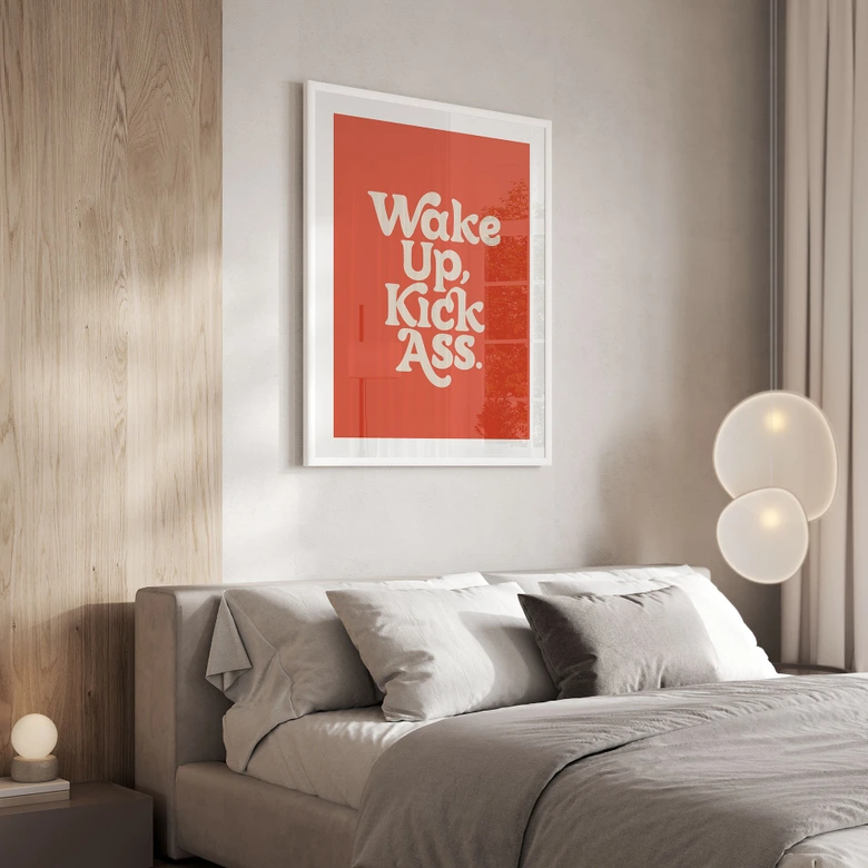 Plakat med slogan Vågn op og spark røv - Wilson 