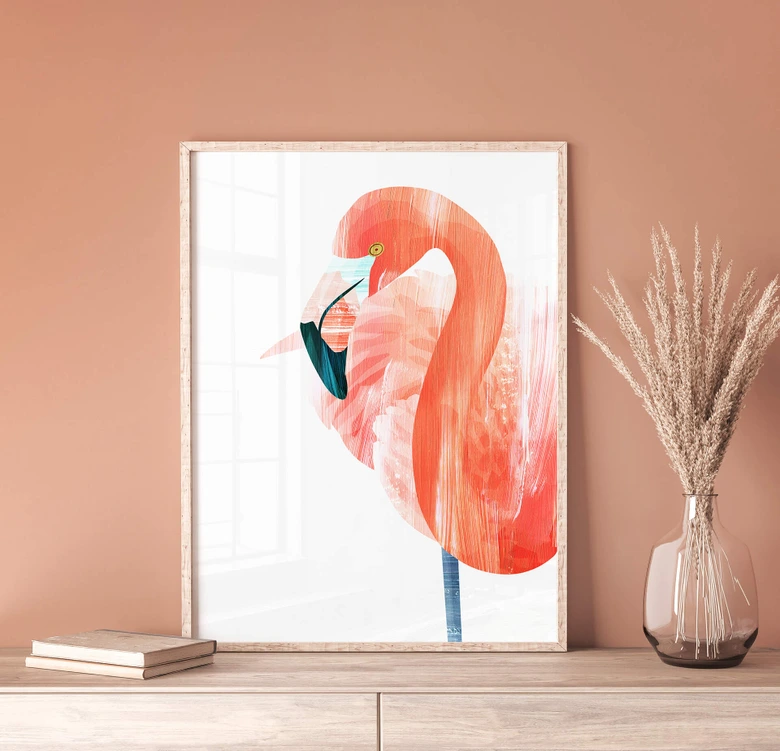 Poster Goed Blauw - Pink Flamingo 