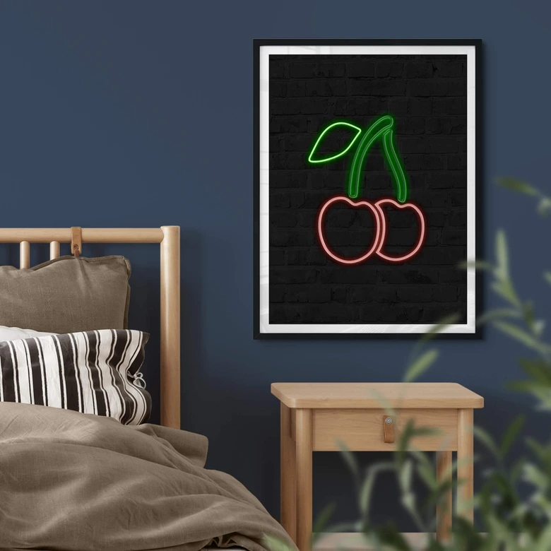 Poster Kirschen - Neonlicht 