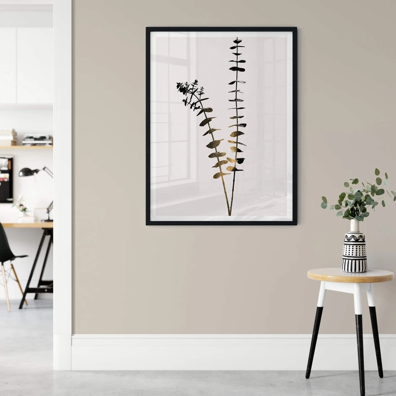 Poster Kubistika - Schwarz-Goldener Eukalyptus 