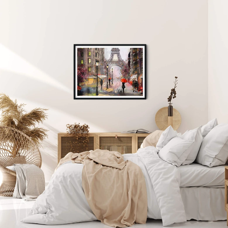 Poster Roter Schirm in Paris Aquarell 