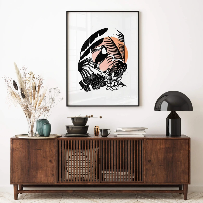 Poster Goed Blauw - Linolschnitt Tukan 