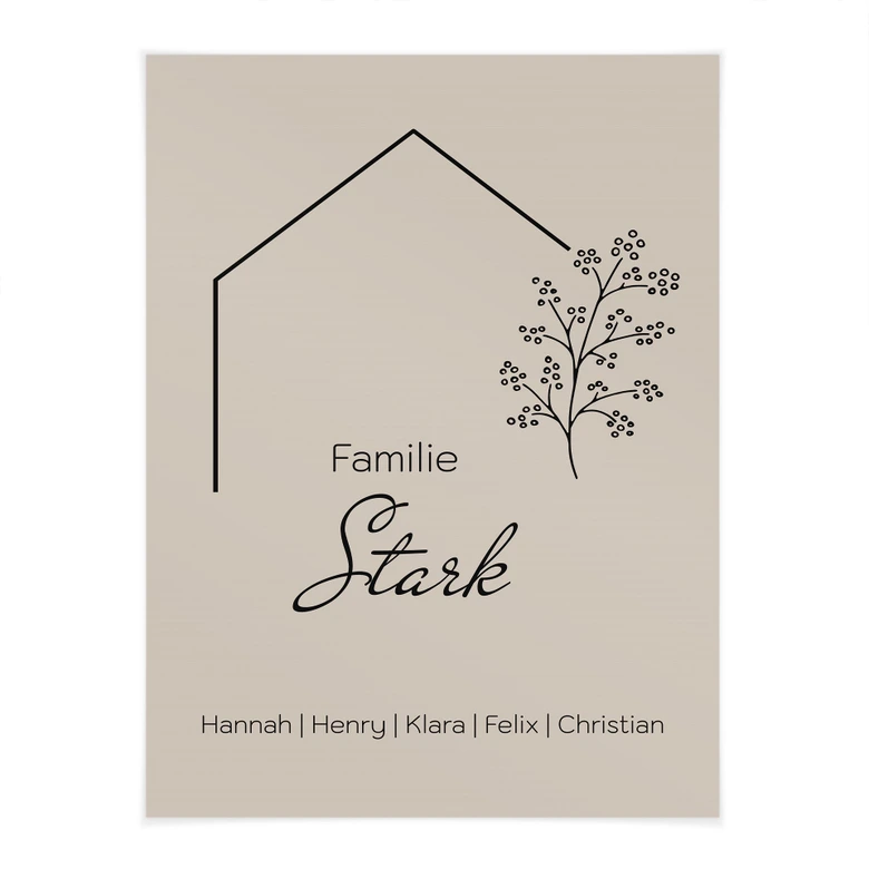 Personalisierbares Poster Familie Haus - beige 