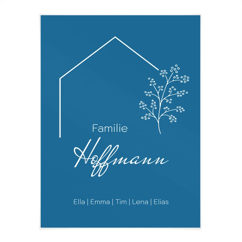 Personalisierbares Poster Familie Haus - blau 
