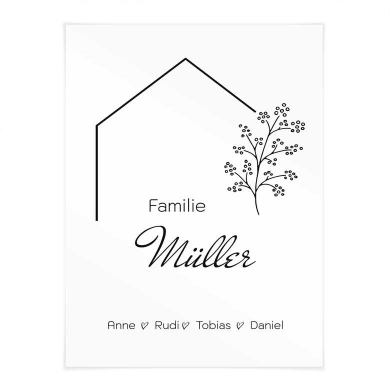 Personalisierbares Poster Familie Haus - weiß 