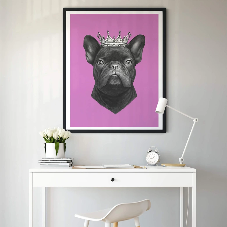 Poster Korenkova - King French Bulldog pink 