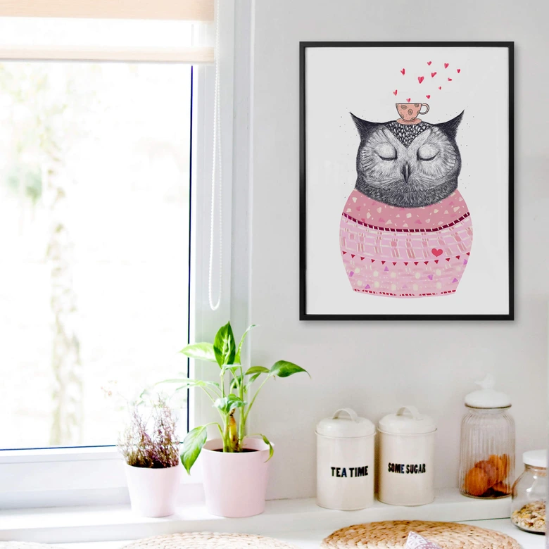 Póster Korenkova - Búho amante del café 