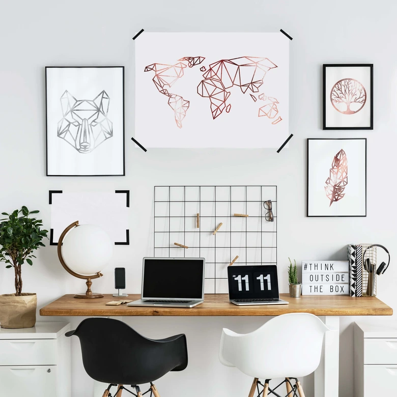Poster Origami Weltkarte - Roségold-Optik 