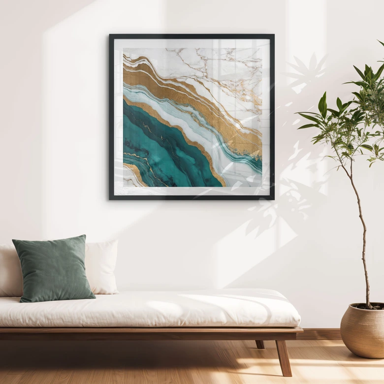 Poster Marmor-Fluss aus Gold und Jade - Alpenglow Workshop - Quadratisch 