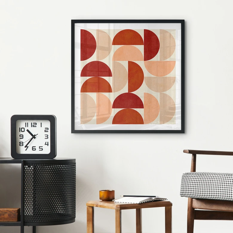 Poster Abstrakte Halbkreise in warmen Naturtönen - Bre - Quadratisch 