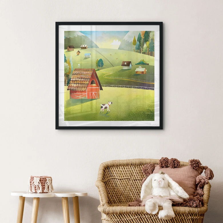 Poster Colorful farm in the mountains - DigitalArtsi 