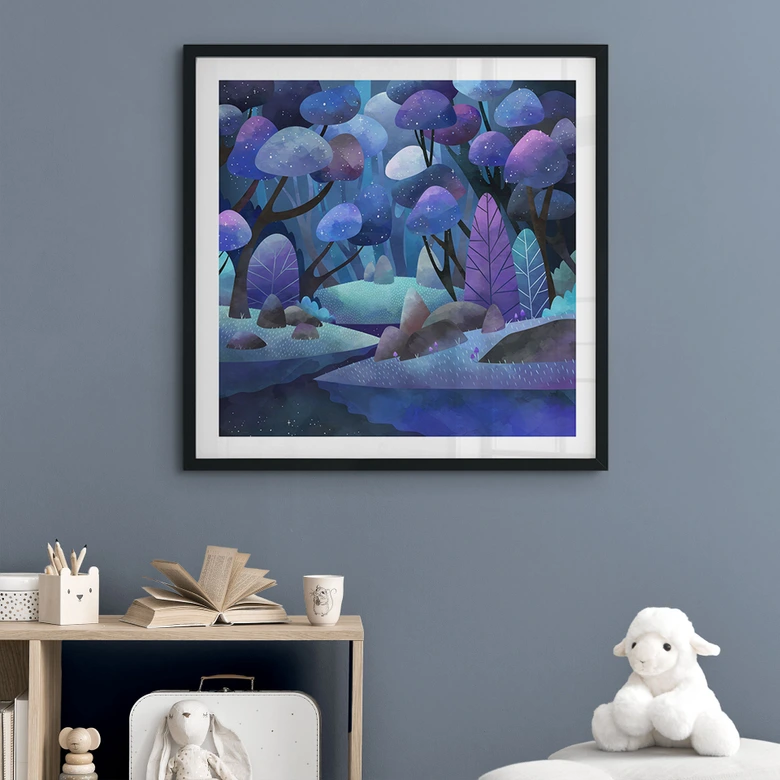 Poster Enchanted forest in midnight blue - DigitalArtsi 