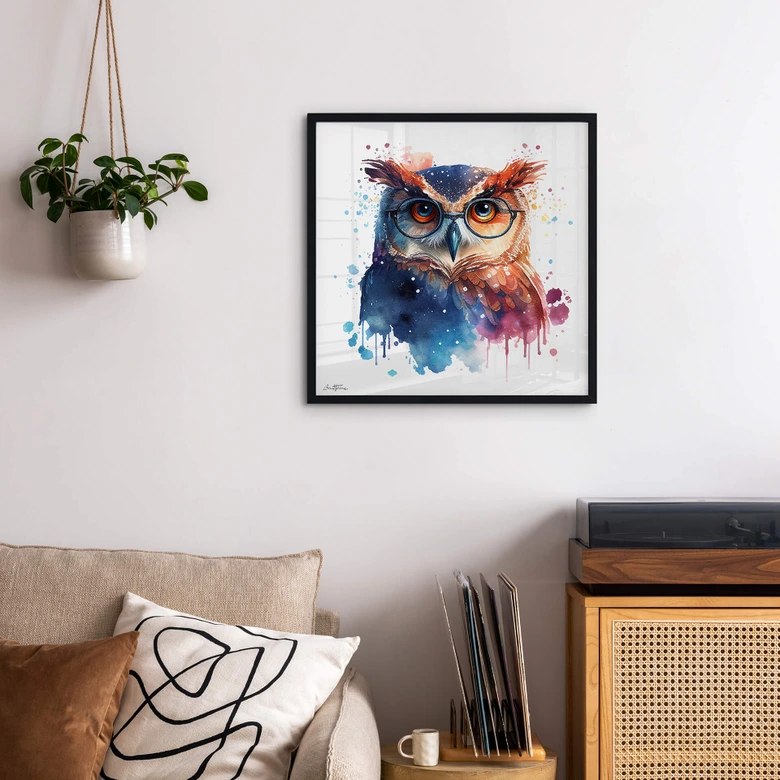 Poster Heine - Intelligente Eule mit Brille - Astro Cruise - Quadratisch 
