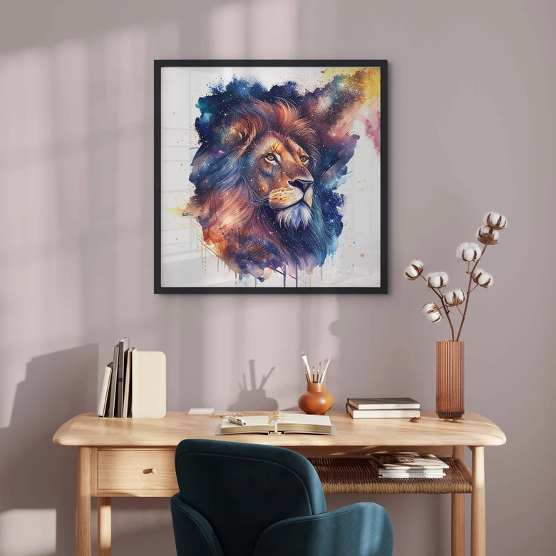 Poster Heine - Mächtiger Löwe im Sternenhimmel - Astro Cruise - Quadratisch 