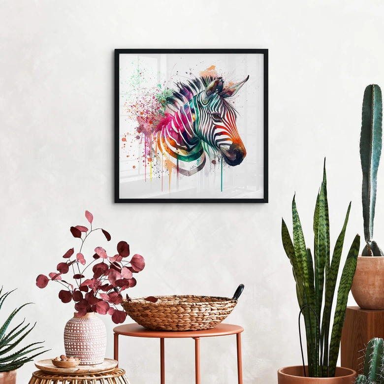 Poster Heine - Rainbow Zebra vierkant 