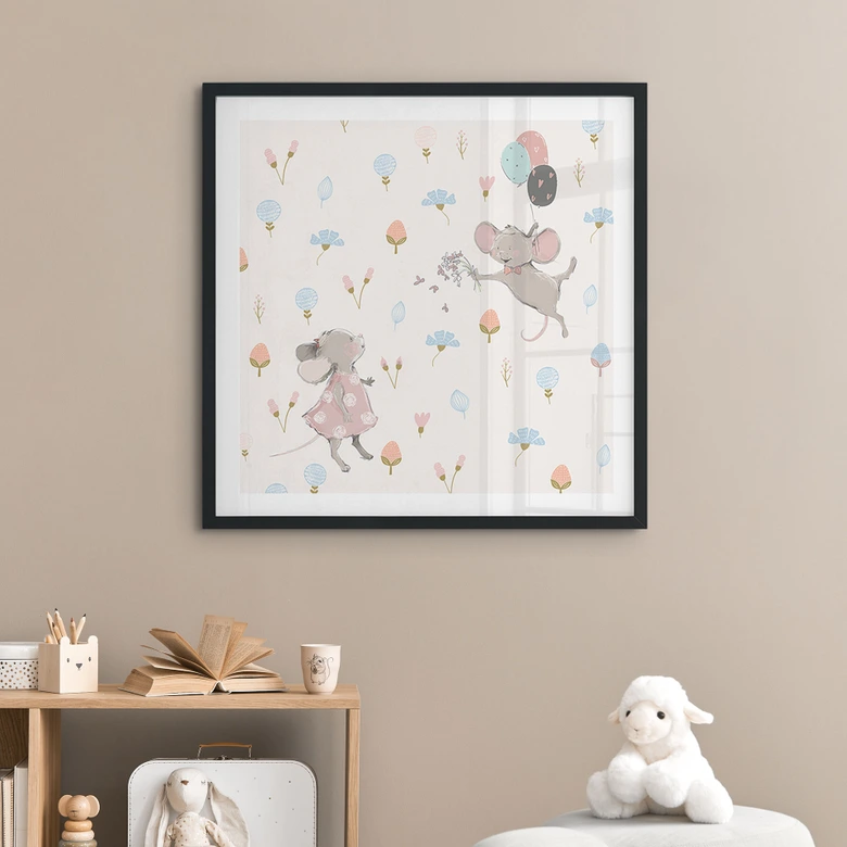 Poster Kleine Mäuse mit Luftballons - UN Designs 