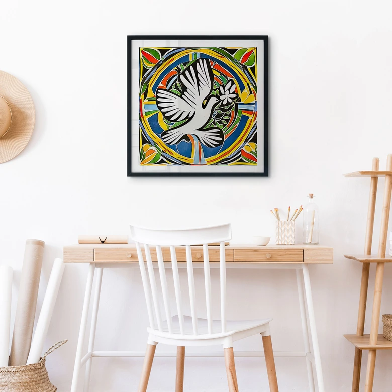 Poster Bunte Friedenstaube - Inspiriert von Matisse - Zamart - Quadratisch 