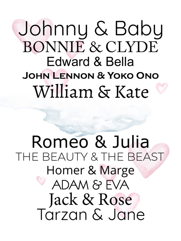 Poster Beroemde Koppels + Gepersonaliseerde Tekst 